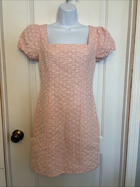 Hem & Thread Women’s Pink Gingham Puff-Sleeve Mini Dress Small